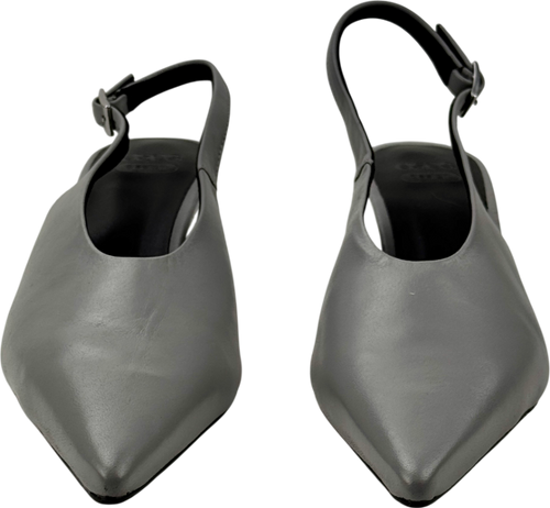 ASOS Design Sculpt Premium Slingback Mid Heel Shoes In Grey Leather UK 4 EU 37