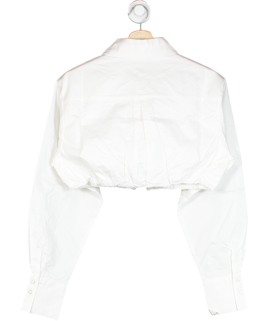 Naked Wardrobe White Cropped Long Sleeve Shirt UK 8
