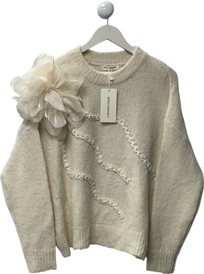 Bisou's Project White Fleur Knit With Large Flower And Pearls UK M/L