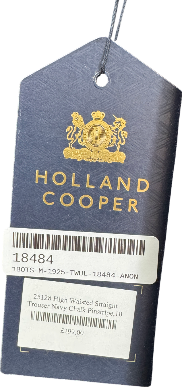 Holland Cooper Blue High Waisted Straight Trouser Navy Chalk Pinstripe UK 10