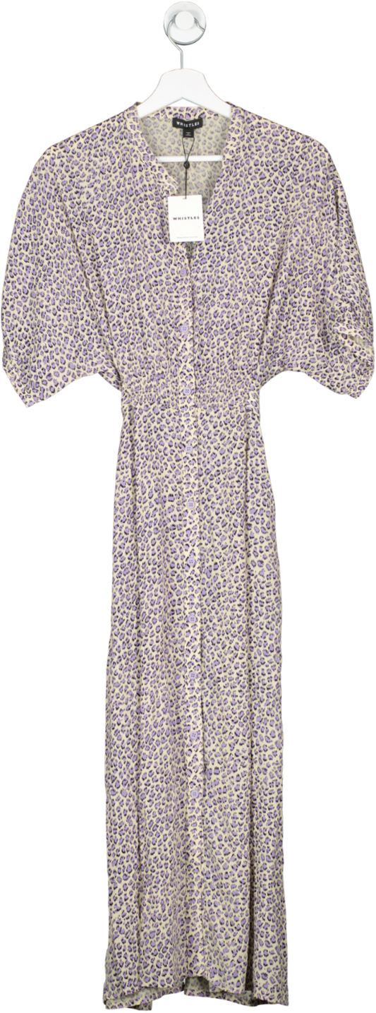 Whistles Cream / Lilac Leopard Print Midi Dress UK 14