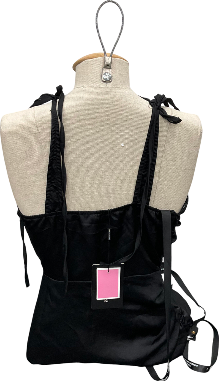 PrettyLittleThing Black Satin Cut Out Ruched Bodycon Dress UK S