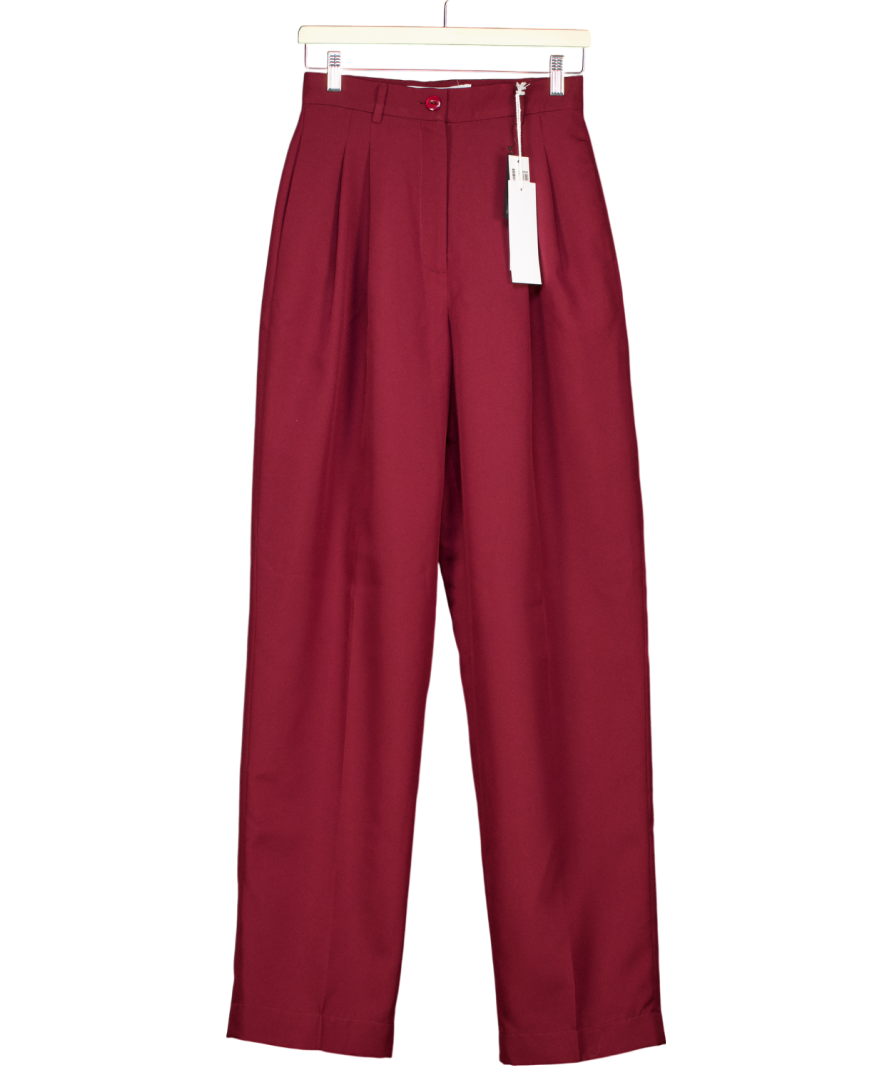 Tolu Coker Red Pleated Grain De Poudre Wide Leg Trousers UK S