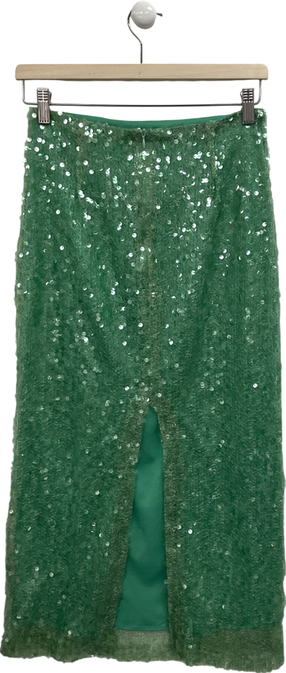 ZARA Green Sequin Midi Skirt UK XS