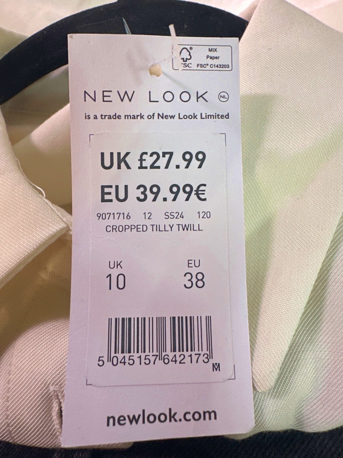 New Look Off White Cropped Tilly Twill Top UK 10