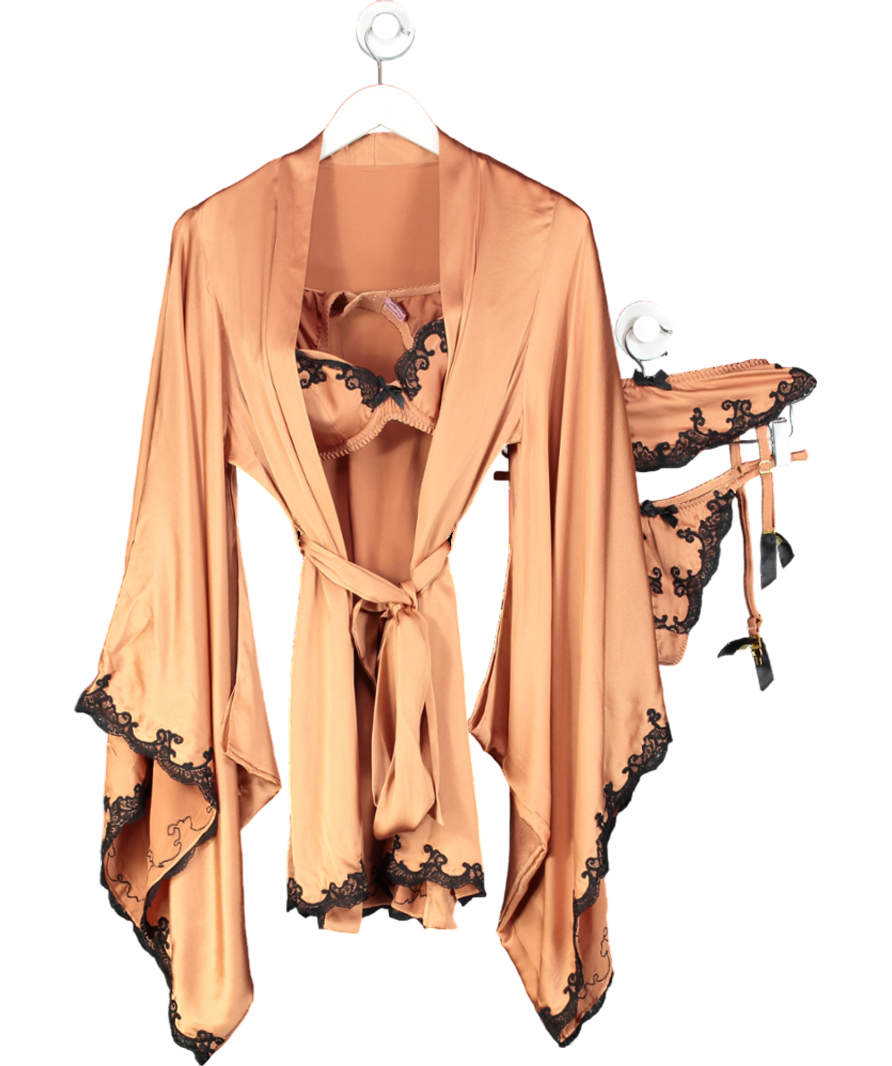 Agent Provocateur Metallic Bronze Stretch real sik Molly 3-piece Lingerie And Robe Set UK S/M