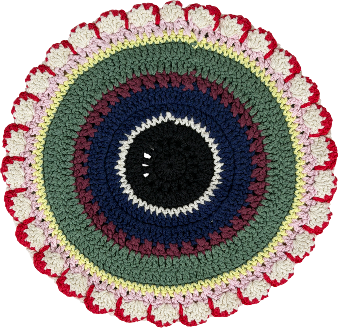 Stine Goya Multicoloured Crochet Beret - Tapestry Stripes One Size