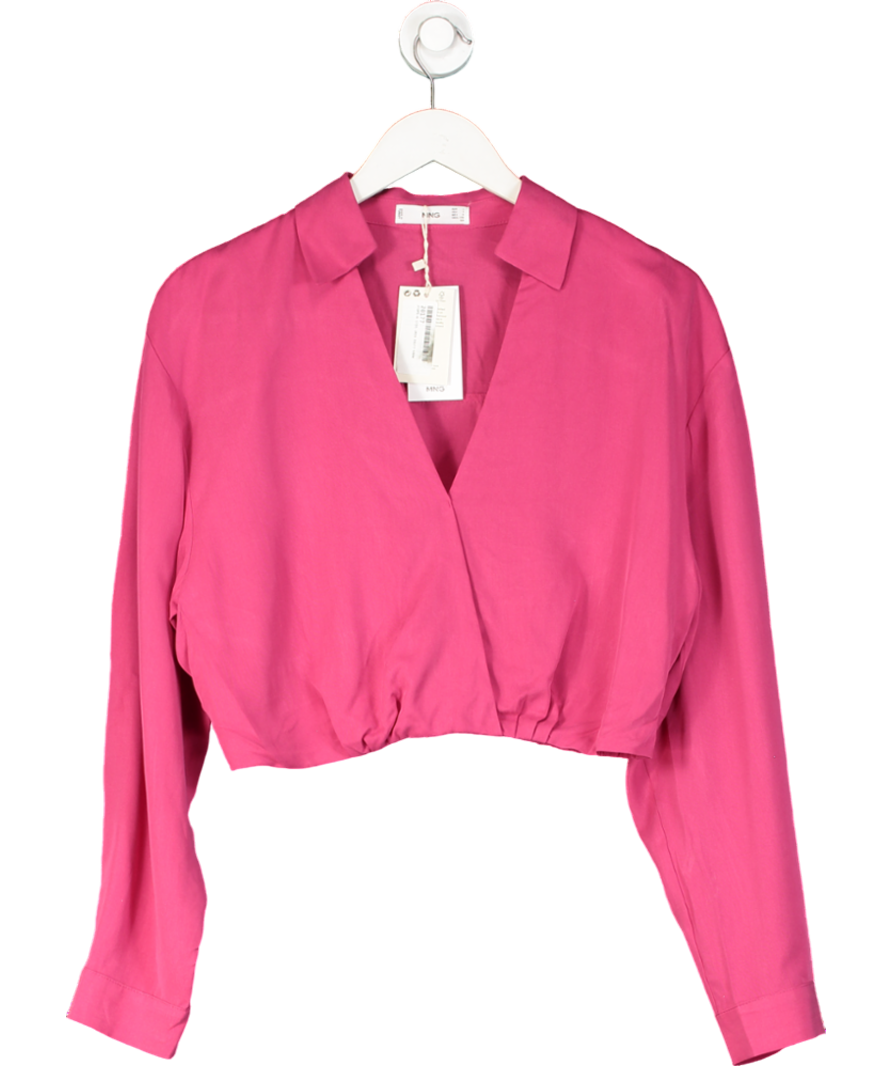 MANGO Pink Cross Over Cropped Blouse UK L