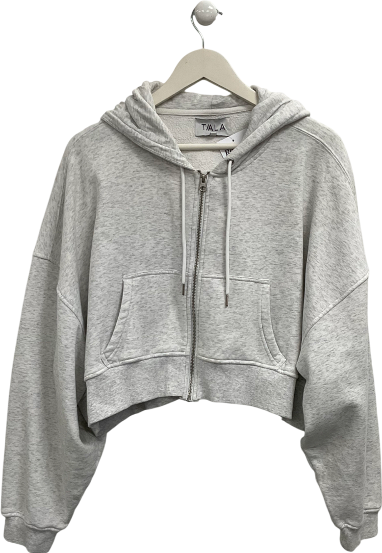 T/ALA Grey Cropped Zip Through Hoodie UK XL