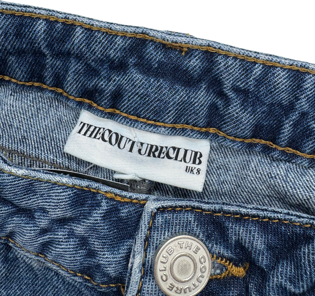 The Couture Club Blue Adjustable Pleat Wide Leg Jeans UK 8