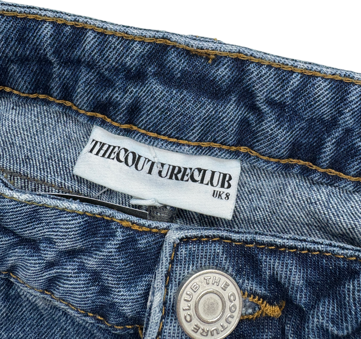 The Couture Club Blue Adjustable Pleat Wide Leg Jeans UK 8