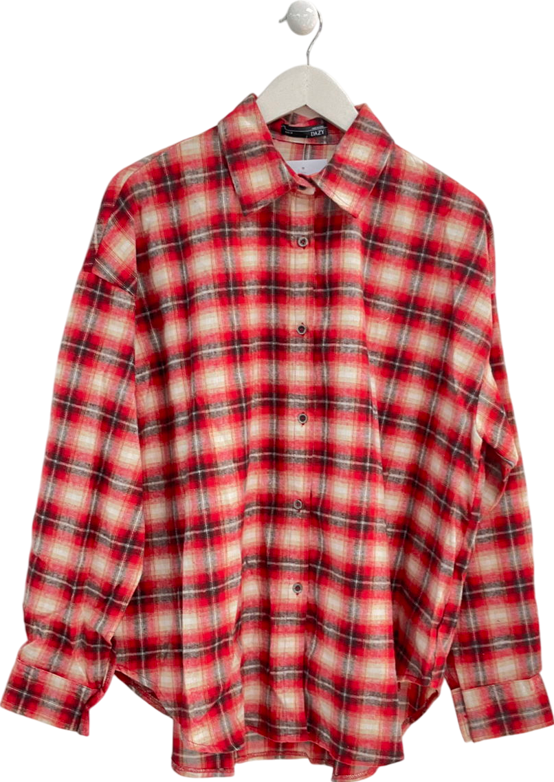 dazy Red And Beige Plaid Flannel Shirt UK M