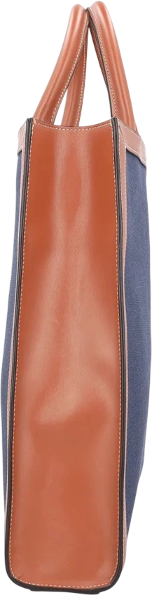 CELINE Blue Navy / Tan Brown Leather Vertical Cabas Tote Tote Bag With Crossbody Strap