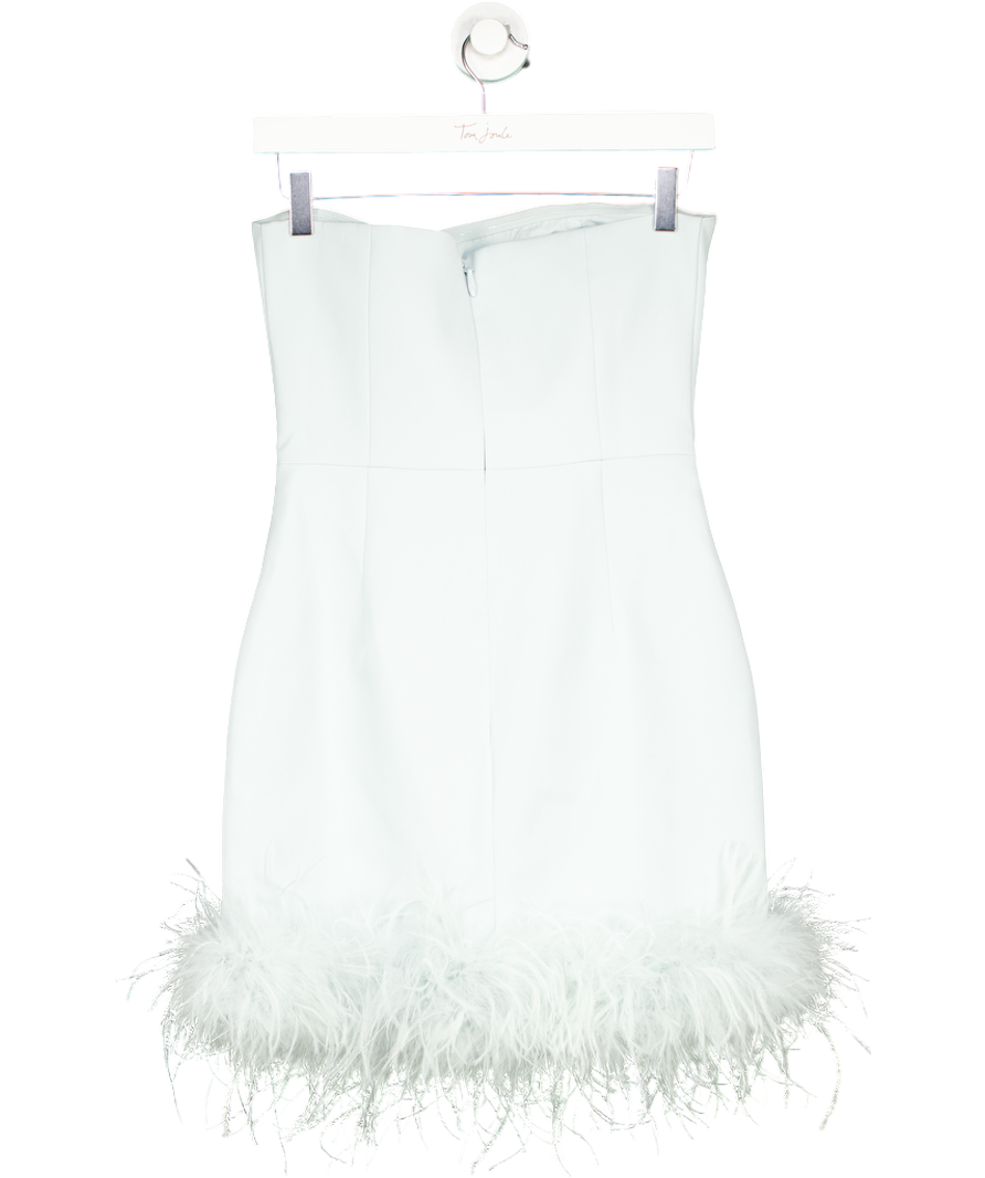 MELROSE HAUS X Alisha Lemay Ice Blue Feather Trim Mini Dress UK XS