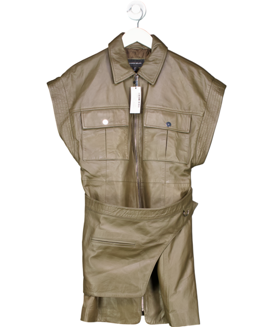 Karen Millen Green Leather Safari Mini Dress UK 10