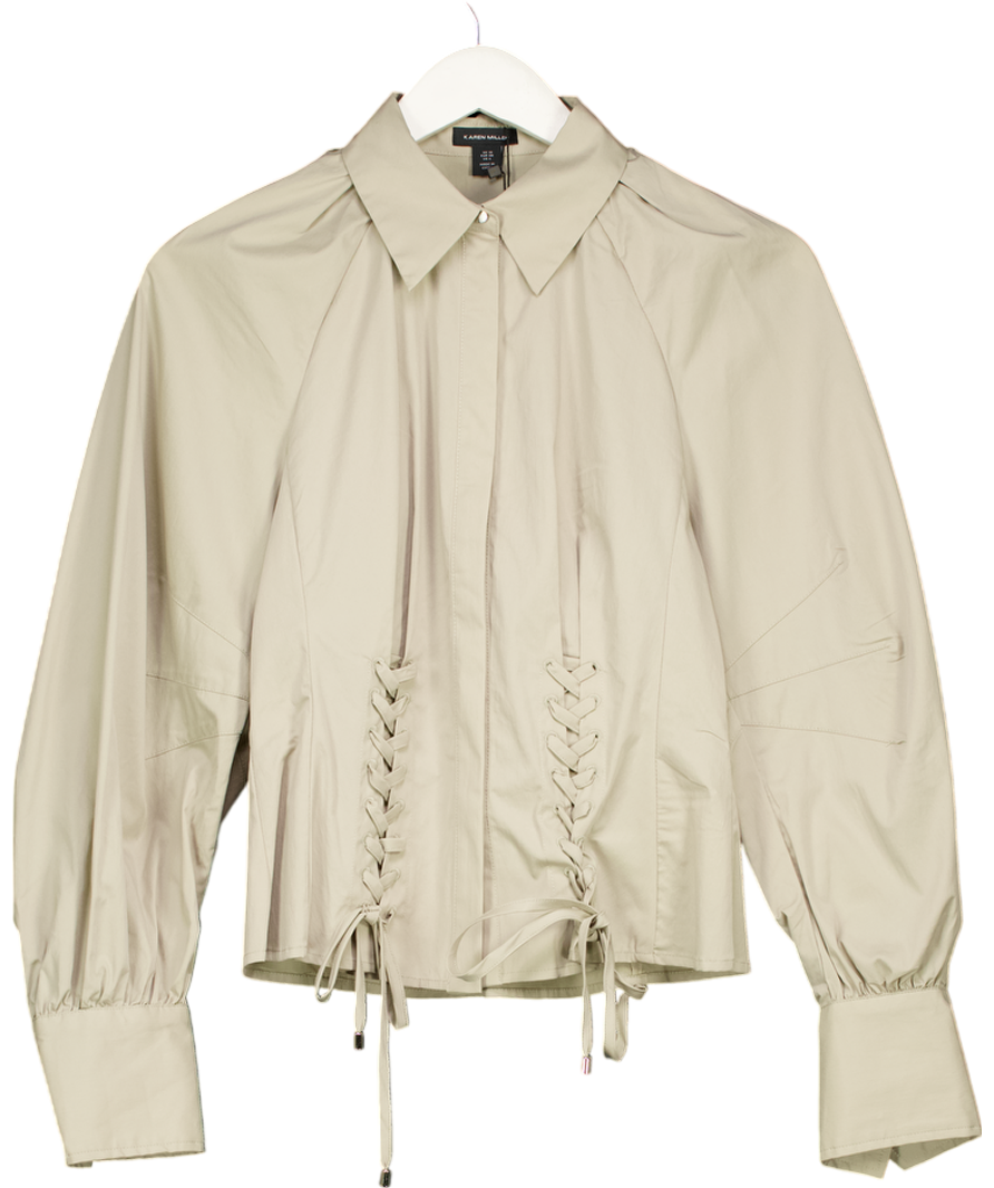 Karen Millen Beige Lace Up Detail Balloon Sleeve Shirt UK 10