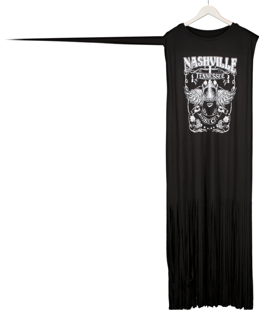 SHEIN Black Sleeveless Fringe Nashville Maxi Dress UK XXXL