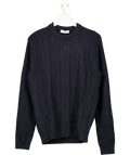 MANGO Navy Blue Wool Blend Cableknit Chinky Jumper UK M