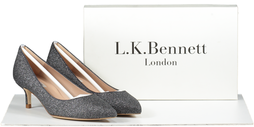 LK Bennett Grey Glitter Kitten Heel Court Shoes  UK 5 EU 38