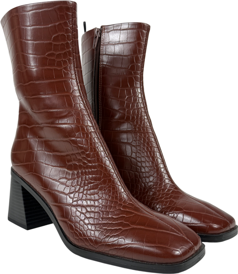 Monki Brown Croc Print Heeled Boots UK 6 EU 39 👠