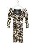 Guess Brown Leopard Print Mini Dress With Black Lace Detailing UK XS