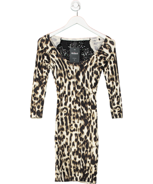 Guess Brown Leopard Print Mini Dress With Black Lace Detailing UK XS