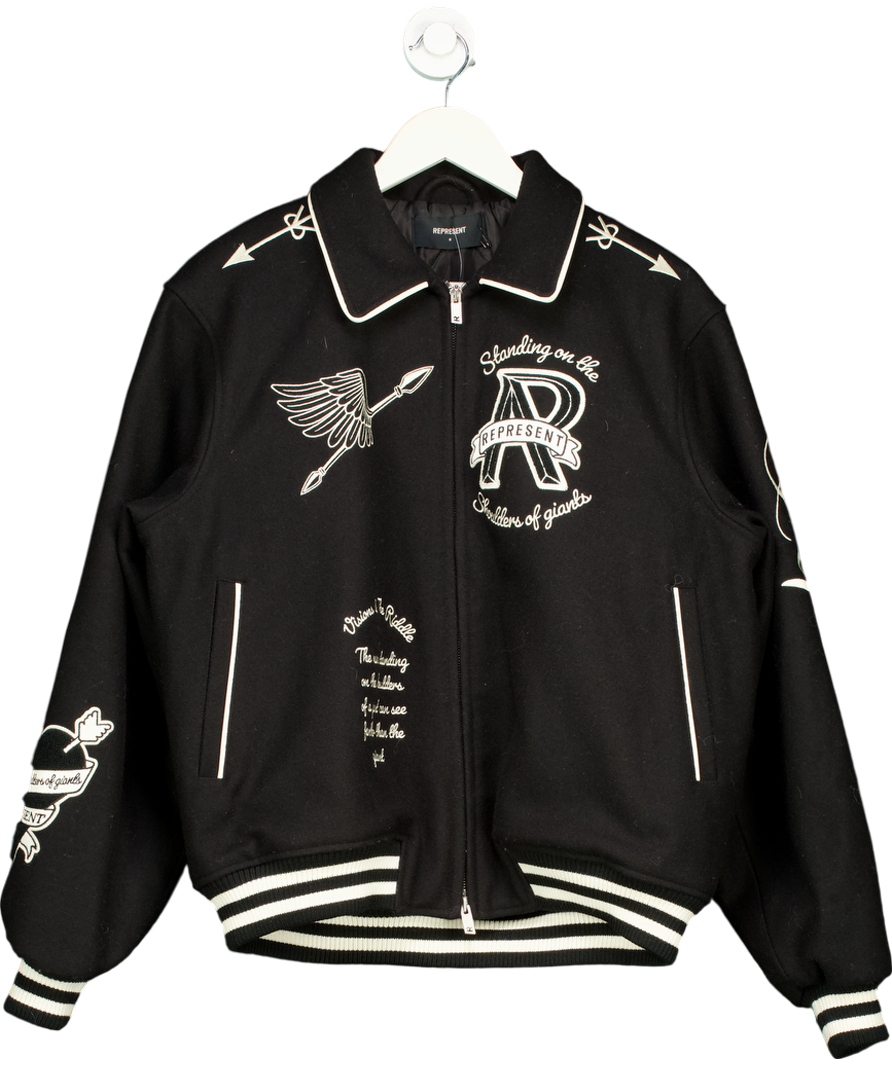 Represent Black Cherub Logo Wool-blend Varsity Jacket UK S