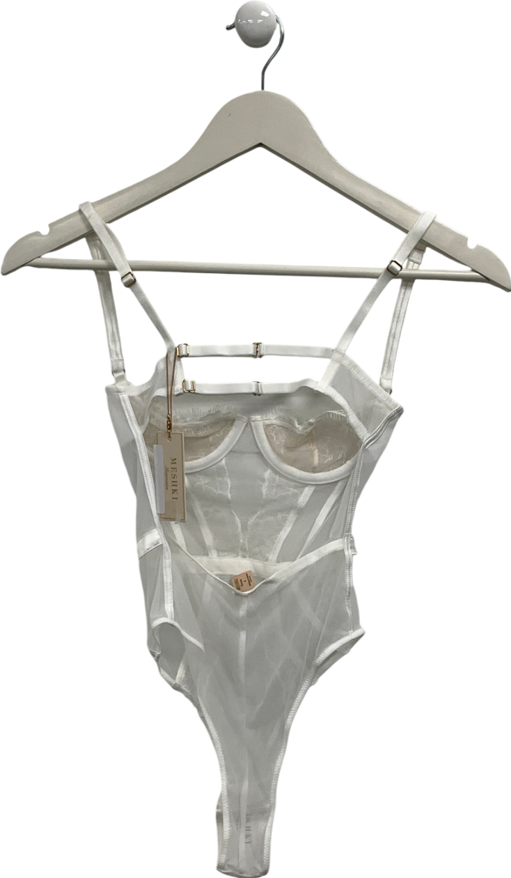 Meshki White Vanessa Mesh Lace Bodysuit UK 6