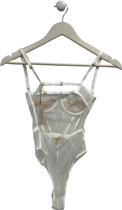 Meshki White Vanessa Mesh Lace Bodysuit UK 6