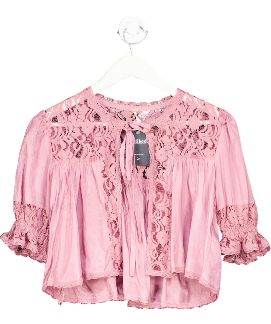 Free People Pink Lace Cropped Open Front Blouse UK XS