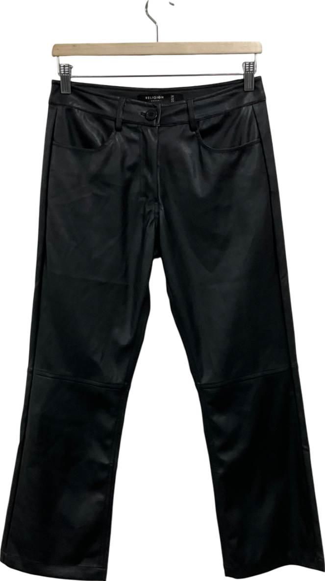 Religion Black Faux Leather Trousers UK XXS