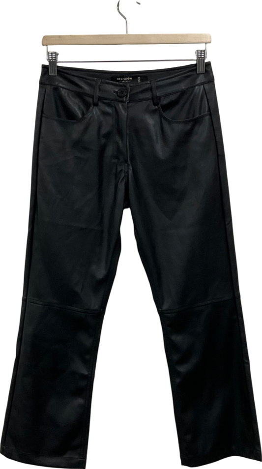 Religion Black Faux Leather Trousers UK XXS