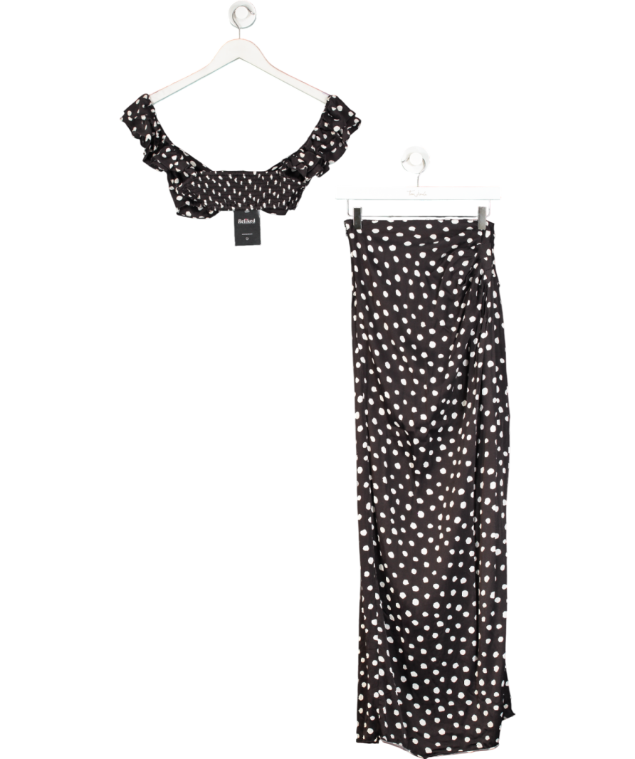 Majorelle Black Polka Dot Crop Top And Skirt Set UK M