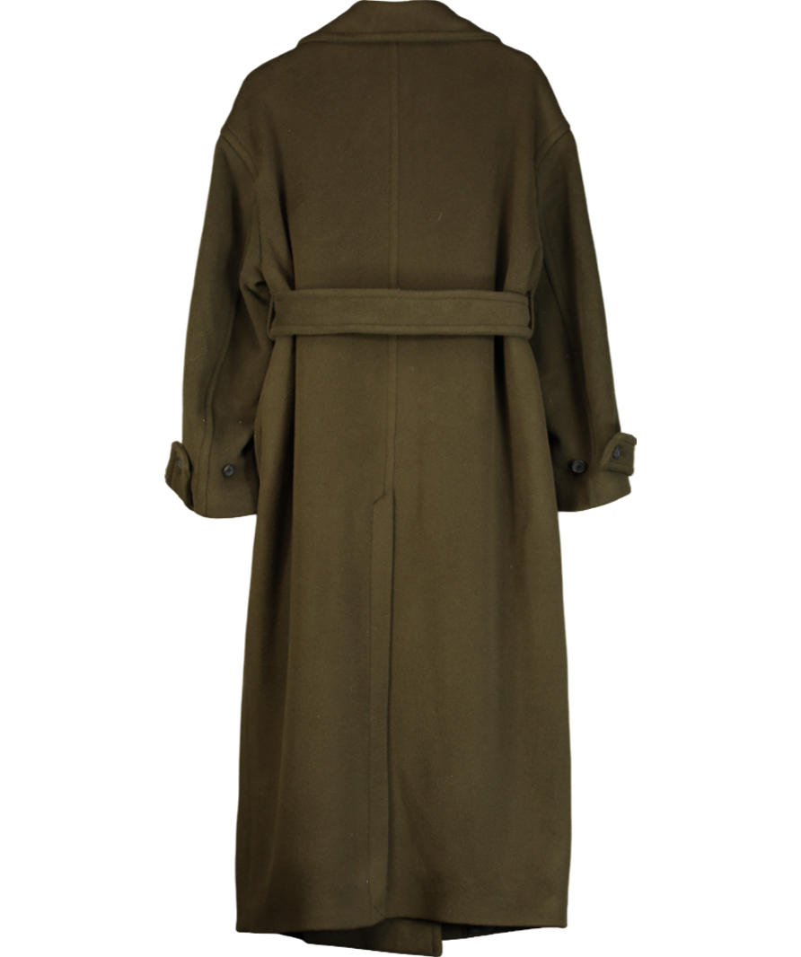Arket Green Wool Maxi Belted Trench Coat UK 12