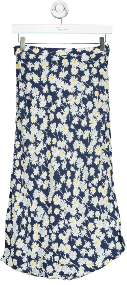 Warehouse Navy Floral Print Midi Skirt UK 6