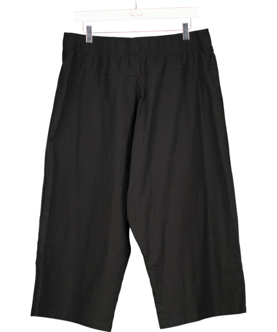 Black Cotton Linen Blend Pull On Cropped Trousers UK XL