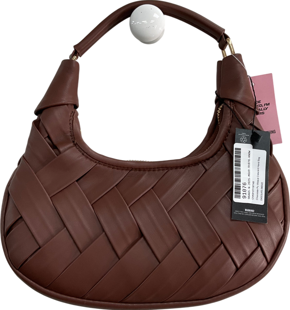 PrettyLittleThing Brown Chocolate Pu Weave Crescent Hand Bag
