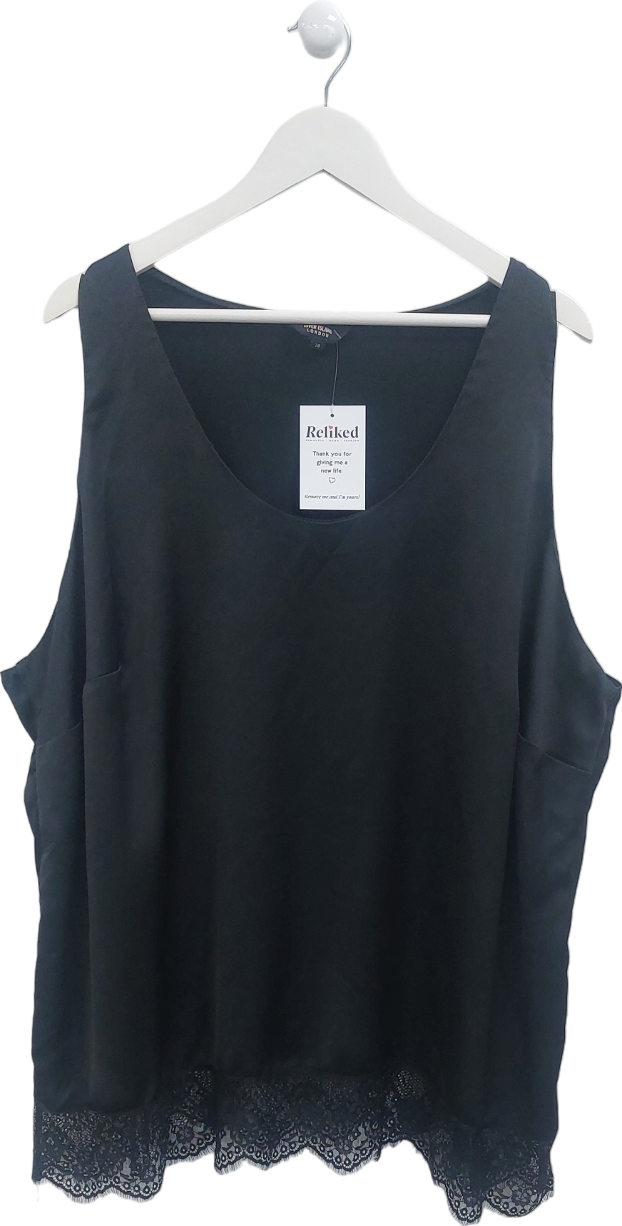 River Island Black Lace Trimmed Satin Top UK 28