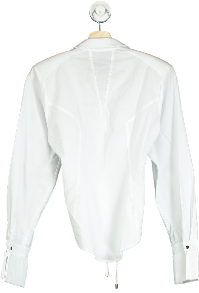 Karen Millen White Cotton Poplin Waist Detail Woven Shirt UK 6