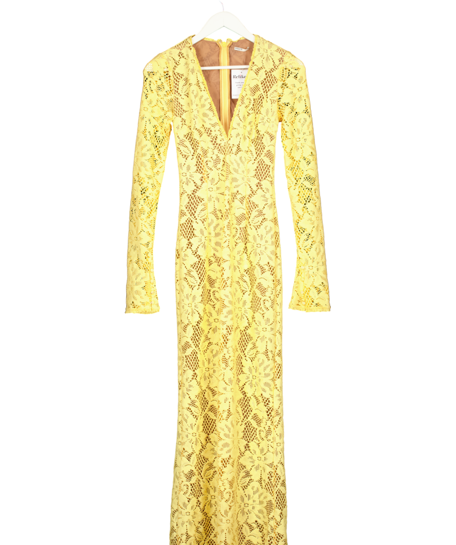 House of CB Yellow Indiana Plunge Lace Maxi Dress UK XS