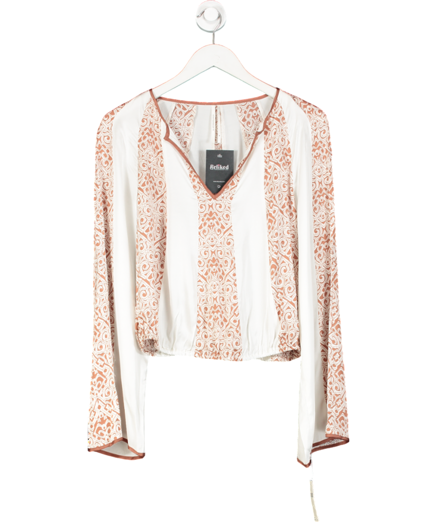 Anthropologie White V Neck Motif Top UK M