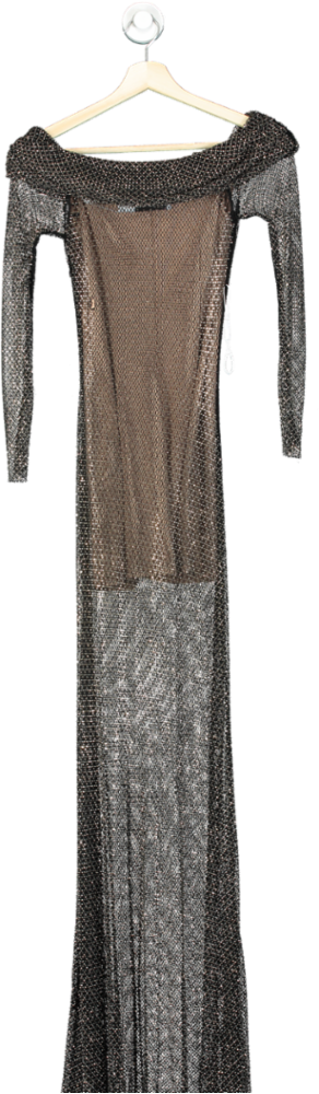 Self Portrait Black Crystal-Embellished fishnet gown UK 6