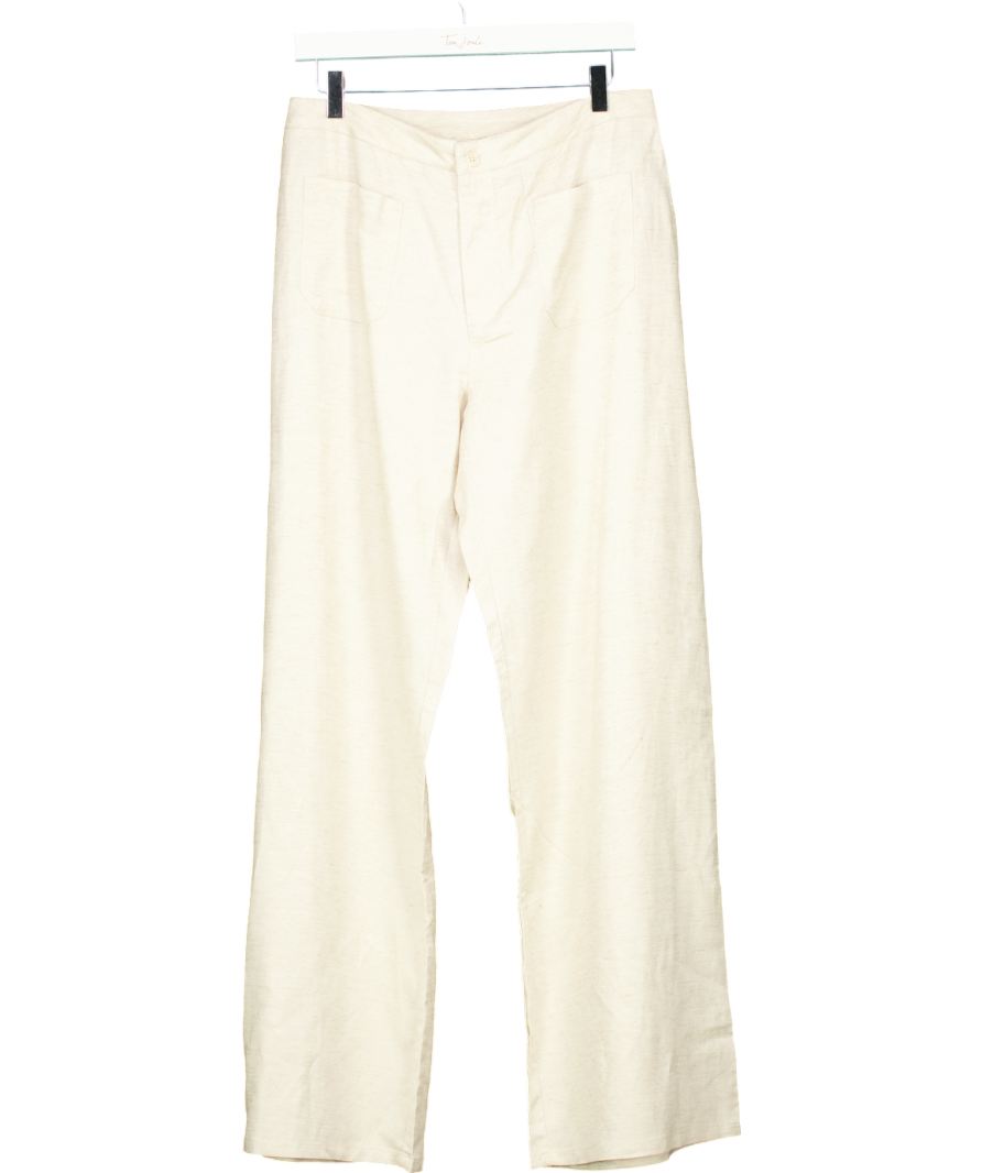 White Fox Beige Live It Up Linen Pants UK L