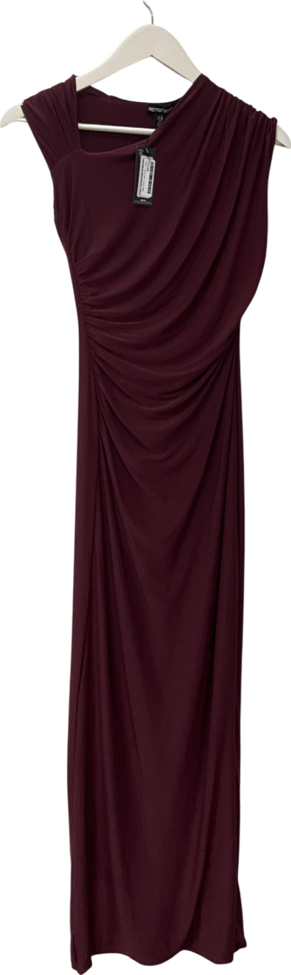 PrettyLittleThing  Burgundy Double Layer Slinky Runched Maxi Dress UK 8
