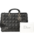 CHRISTIAN DIOR Black Lambskin Lady Dior Black Handbag  with Silver hardware