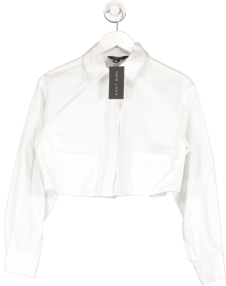 New Look White Crop Low Pocket Shirt UK 8