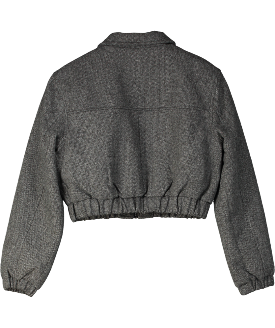 ASOS Grey Tailored Top Collar Bomber Jacket With Pocket Detail In Herringbone UK 8