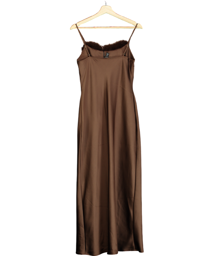 River Island Brown Feather Trimmed Slip Dress UK 8