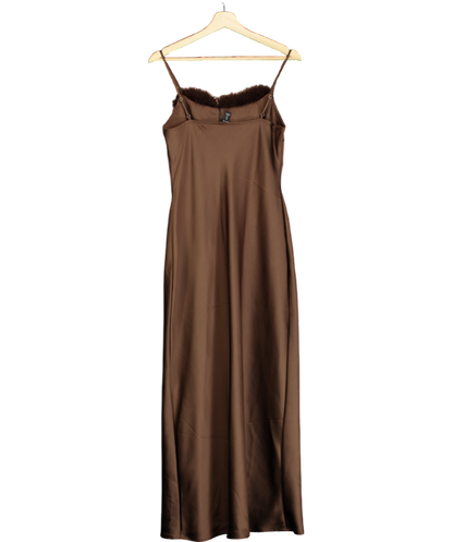 River Island Brown Feather Trimmed Slip Dress UK 8