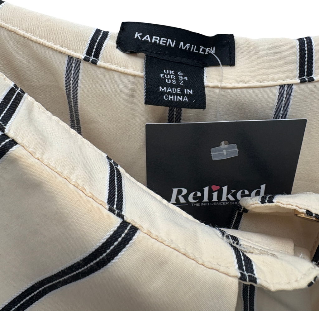 Karen Millen Beige Cotton Stripe Belted Woven Maxi Dress UK 6